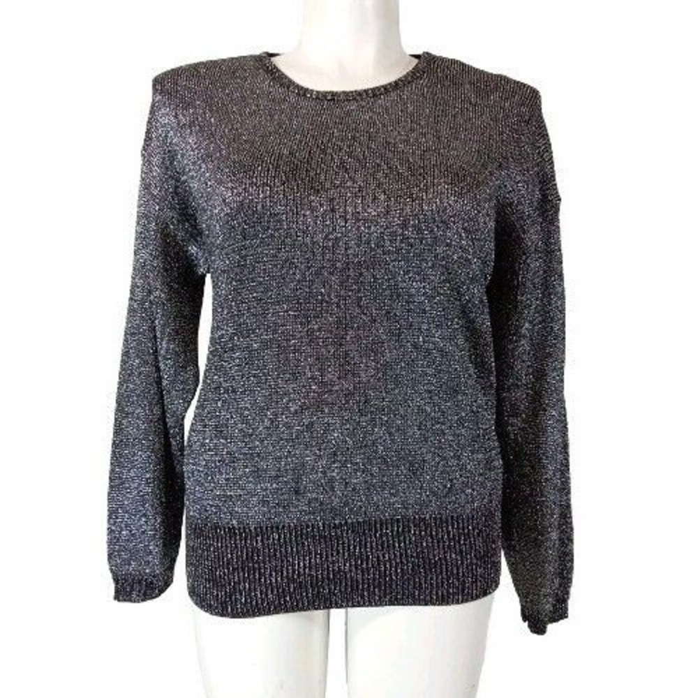 Pierre Cardin Sweater Metallic Shimmer Glitz Sparkle Women L Lightweight Long S